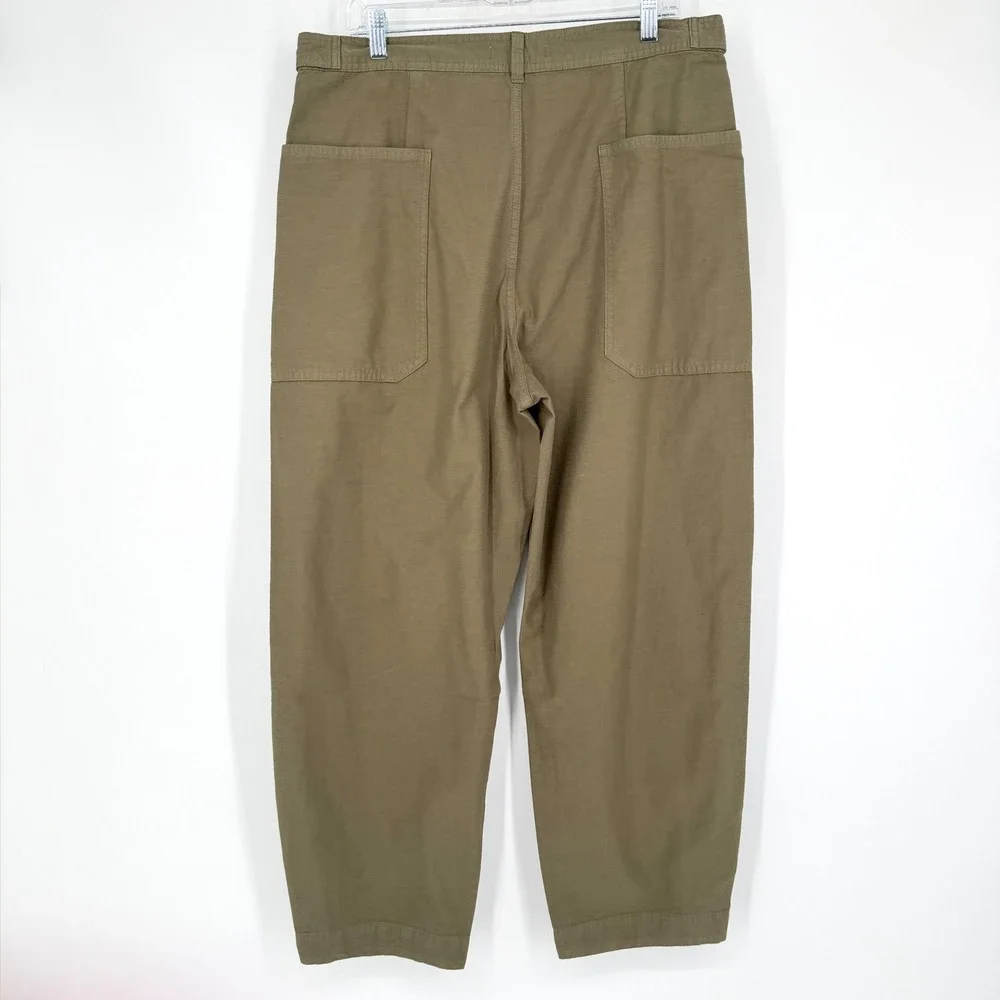 Everlane Fatigue Barrel Pants Green Organic Cotton Linen High Rise Trousers 14